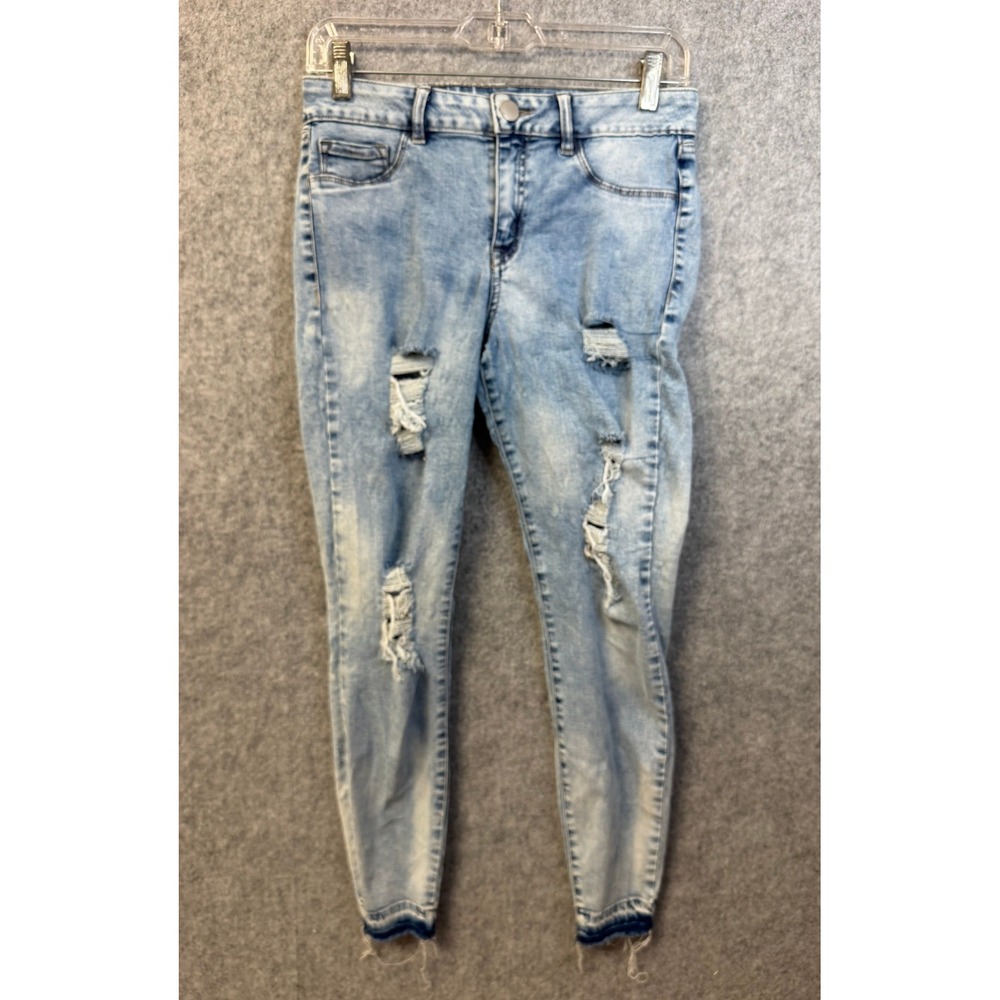 Refuge Womens Light Wash Distressed‎ Skinny Jeans Frayed Hem Size 4/27